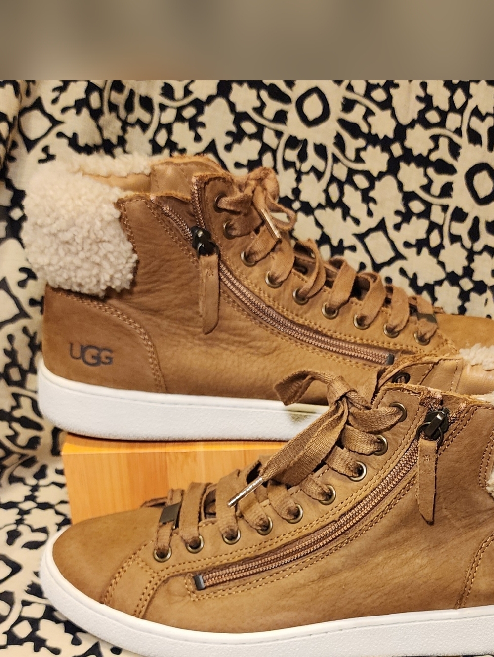 UGG Tan Women's High-Top Sneakers with Sherpa Collar